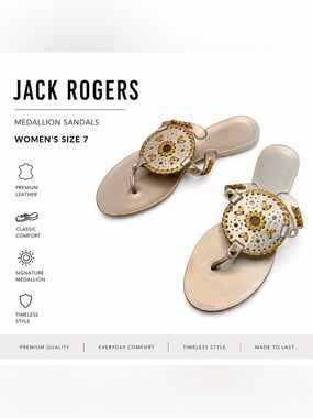 Jack Rogers Medallion Thong Sandals | Gold & Ivory | Women’s Size 7
